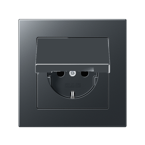 Розетка с з/к и крышкой Jung A550 антрацит матовый