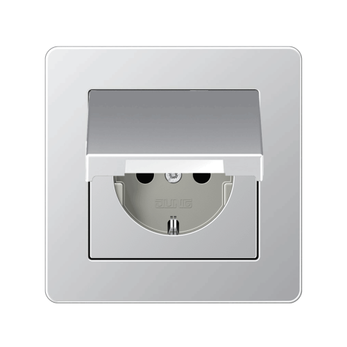 Розетка с з/к и крышкой Jung A-Flow алюминий