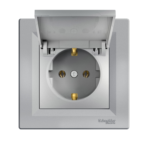 Розетка із заземленням і з кришкою SE Asfora EPH3100161 алюміній