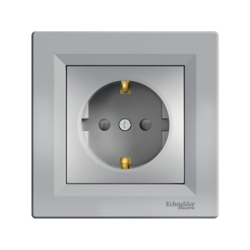 Розетка із заземленням і з шторками SE Asfora EPH2900261 алюміній