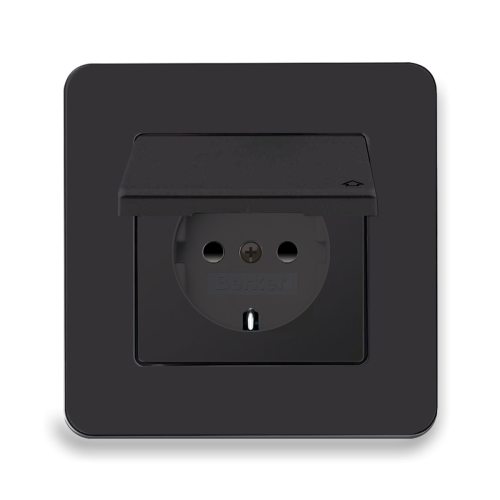 Розетка із з/к та кришкою Berker Q.7 антрацит