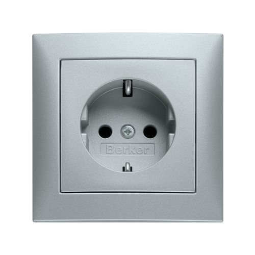 Розетка із заземлювальним контактом з захисними шторками Berker S.1 алюміній