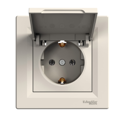 Розетка с крышкой с заземляющим контактом SE Asfora EPH3100123 крем