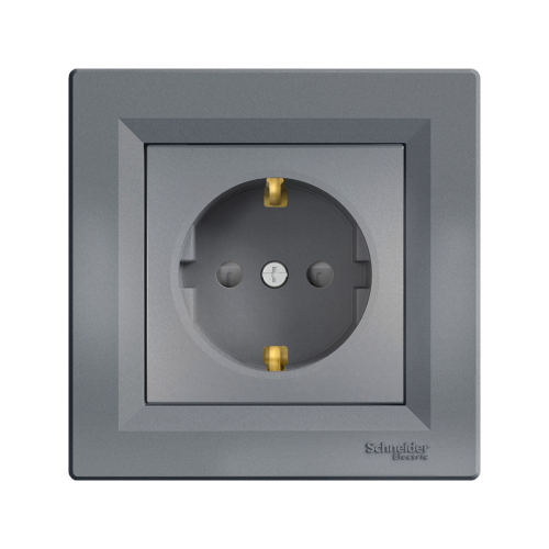 Розетка із заземленням і з шторками SE Asfora EPH2900262 сталь