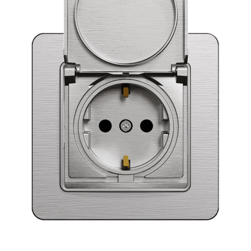 Розетка із з/к та кришкою SE Sedna Elements SDD170024 алюміній матовий