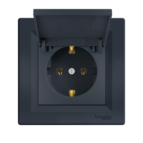 Розетка с заземлением и с крышкой SE Asfora EPH3100171 антрацит